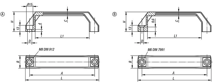 Pull Handle. 120mm Hole Centres. For Countersunk Screws. Black.