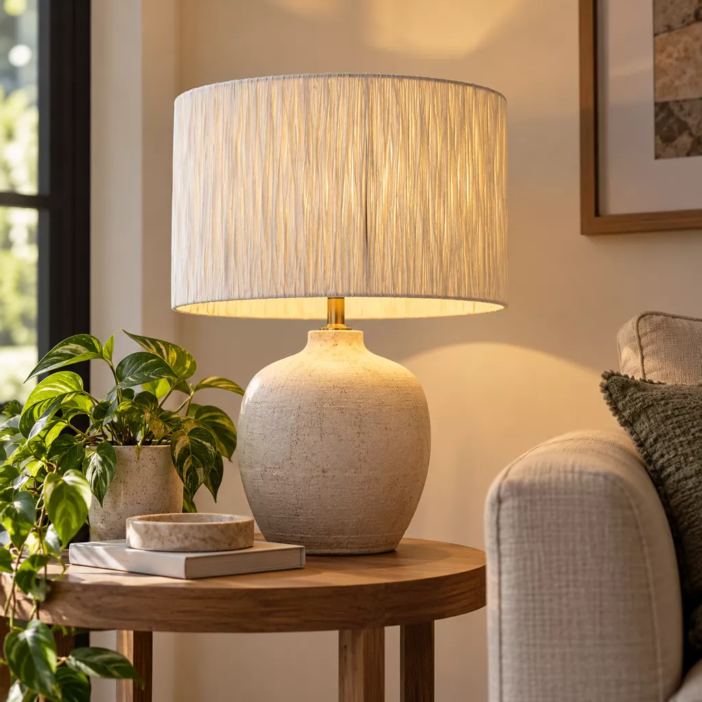 Image of the Raffia Drum Shade for the blog The Trade Guide To Lampshades