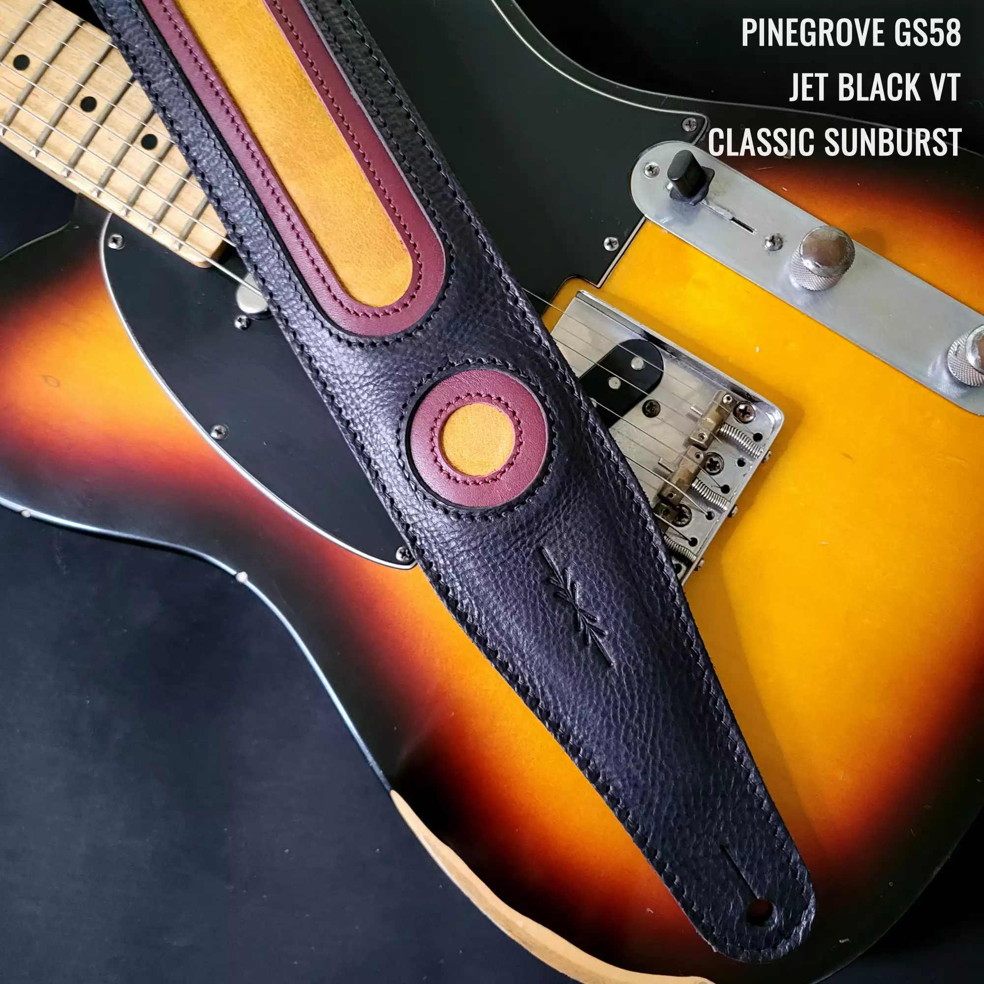 GS58 black red tan sunburst guitar strap Pinegrove 092730 anno.jpg
