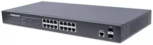 Intellinet 16-Port Gigabit Ethernet PoE+ Web-Managed Switch with 2 SFP Ports, 16 x PoE ports, IEEE 802.3at/af Power over Ethernet (PoE+/PoE), 2 x SFP, Endspan, 19 Rackmount" (UK 3-pin plug)