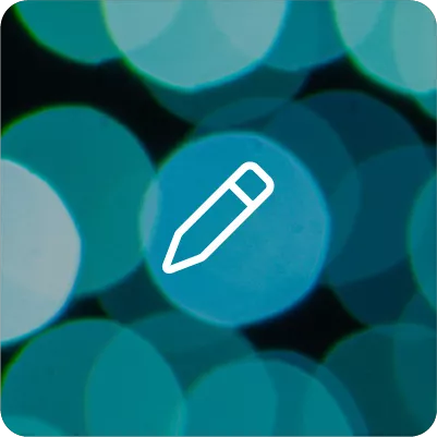 Blue bokeh background with pencil icon