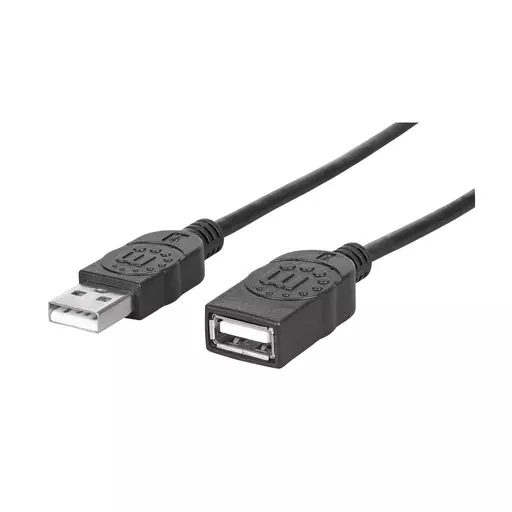 Manhattan USB-A to USB-A Extension Cable, 1.8m, Male to Female, 480 Mbps (USB 2.0), Equivalent to Startech USBEXTAA6BK, Hi-Speed USB, Black, Lifetime Warranty, Polybag
