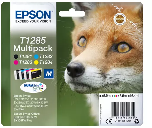 Epson C13T12854012/T1285 Ink cartridge multi pack Bk,C,M,Y 5,9 ml + 3x3,5 ml Pack=4 for Epson Stylus S 22/SX 235 W/SX 420/SX 430 W