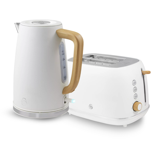 Swan White Fjord 1.7L Jug Kettle And 2 Slice Toaster Bundle