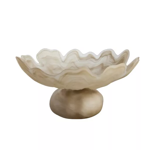 Fluted Glass Pedestal Bowl, Galene, Natural