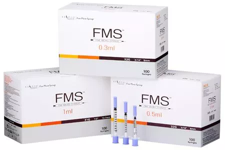 FMS Microfine 0.3ml & 0.5ml 32G , 8 mm Insulin Needles (100 needles)