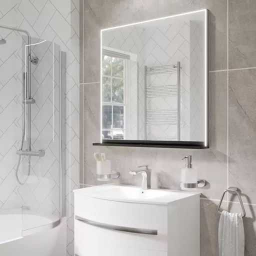 Arconi 800x800mm Framed LED Bathroom Mirror - Matt Black