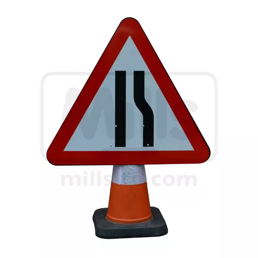Mills Road Narrows Right Cone Sign 750mm
