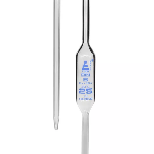 Pipette, graduated, type I, class B, calibrated for delivery from zero mark at top to graduation mark, face marked, 25 cm3 capacity x 0.2 cm3 divisions, pack 5