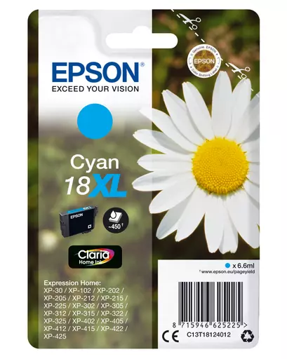 Epson C13T18124012/18XL Ink cartridge cyan high-capacity, 450 pages 6,6ml for Epson XP 30