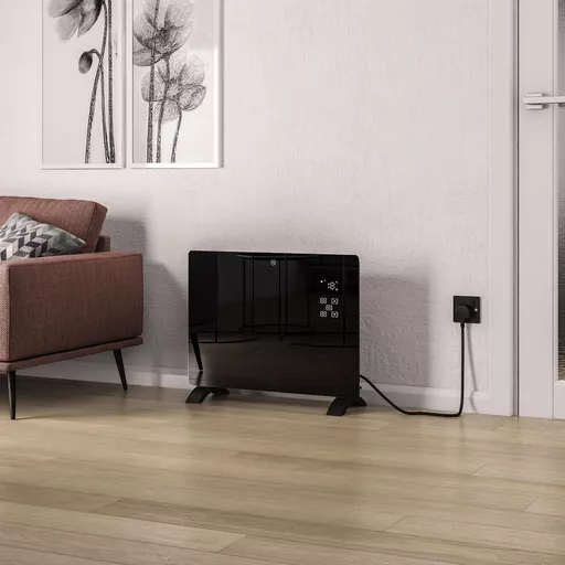 Cortona 555 x 650 Glass Fronted Electric Radiator 1500W Black