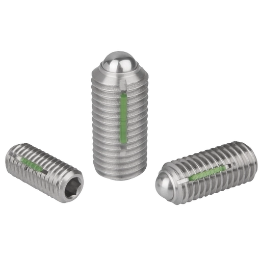 K0326 Inch - Spring Plungers With Hex Socket And Ball In Stainless Steel With Thread Lock