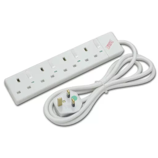 Lindy 2m 4-Way Individually Switched UK Mains Power Strips, White