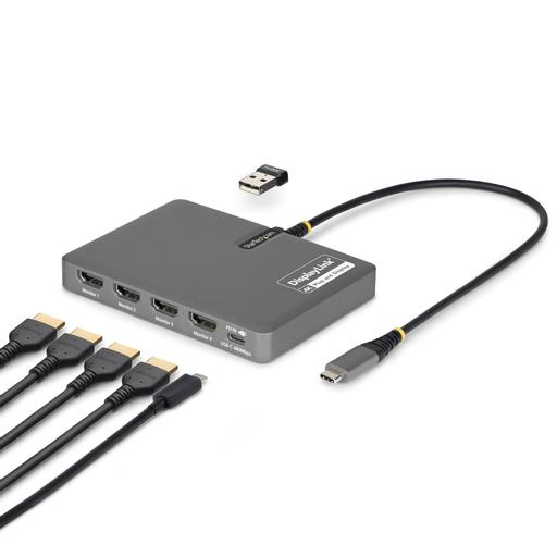 StarTech.com USB-C to Quad-Monitor Workstation Adapter, 4K 60Hz HDMI, 140W PD Passthrough for Laptop Charging, USB Port for Wireless Keyboard / Mouse, TAA