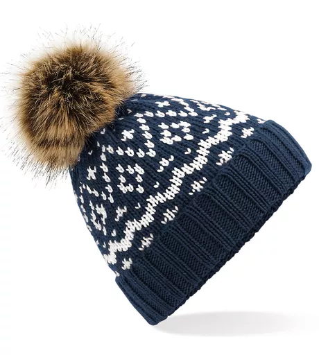 Fair Isle Faux Fur Pop Pom Beanie