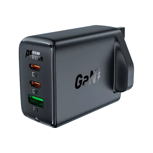 Acefast - 65W GaN Dual USB-C & USB Power Delivery 3-Pin UK Charging Plug - Black