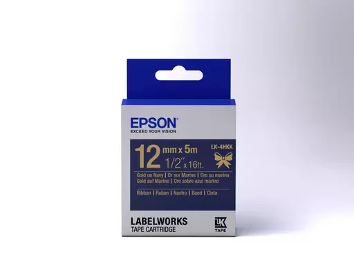 Epson C53S654002/LK-4HKK Ribbon gold on Navy blue 12mm x 5m for Epson LabelWorks LW-C 410/4-36mm/6-12mm/6-18mm/6-24mm