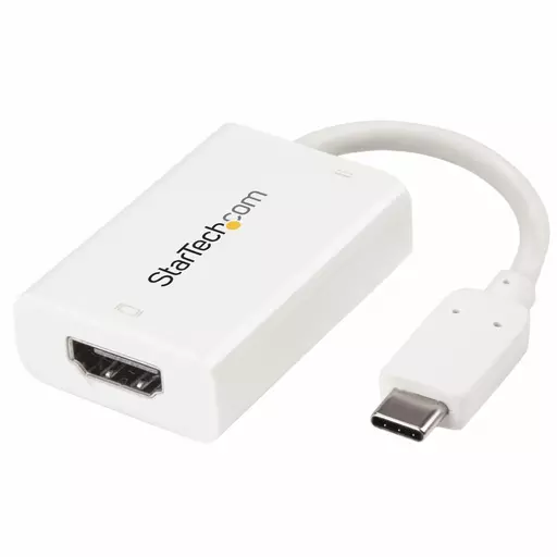 StarTech.com USB C to HDMI 2.0 Adapter with Power Delivery - 4K 60Hz USB Type-C to HDMI Display Video Converter - 60W PD Pass-Through Charging Port - Thunderbolt 3 Compatible - White