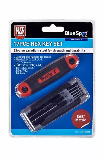 17 PCE Metric and Imperial Hex Key Set (1.5-8mm) (5/64"-1/4")