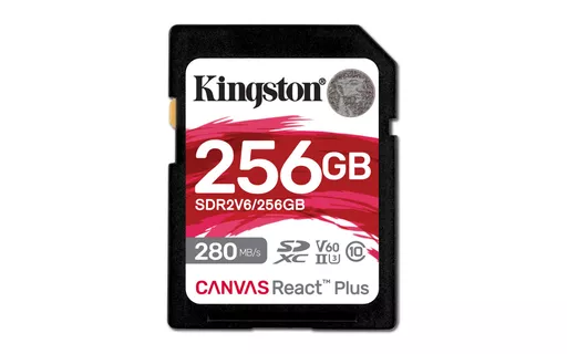 Kingston Technology 256GB Canvas React Plus SDXC UHS-II 280R/150W U3 V60 for Full HD/4K