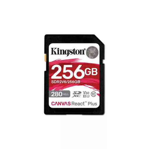 Kingston Technology 256GB Canvas React Plus SDXC UHS-II 280R/150W U3 V60 for Full HD/4K