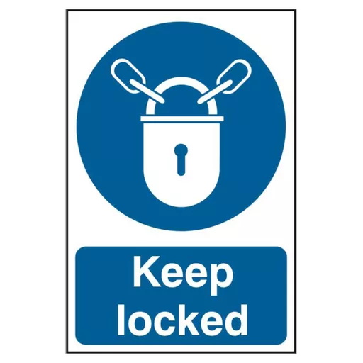 ASEC `Keep Locked` 200mm x 300mm PVC Self Adhesive Sign