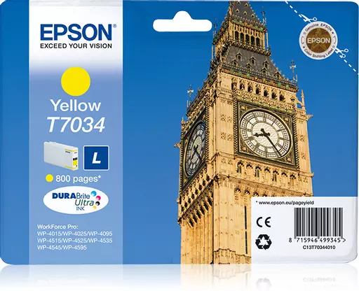 Epson C13T70344010/T7034 Ink cartridge yellow, 800 pages ISO/IEC 24711 10ml for Epson WP 4015/4025