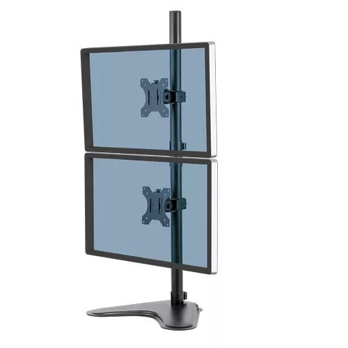 Fellowes Seasa Dual Stacking Monitor Arm - Freestanding Monitor Mount for 8KG 32 inch Screens - Ergonomic Adjustable Monitor Arm - Tilt 45° Pan 120° Rotation 360°, VESA 75 x 75/100 x 100 - Black