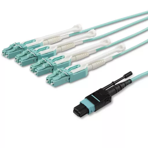 StarTech.com 2m (6ft) MTP(F)/PC to 4x LC/PC Duplex Breakout OM3 Multimode Fiber Optic Cable, OFNP Plenum, 40G Networks, Low Insertion Loss - Fiber Jumper Cord