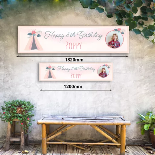 Personalised Banner -  Pink Teepee with Photo