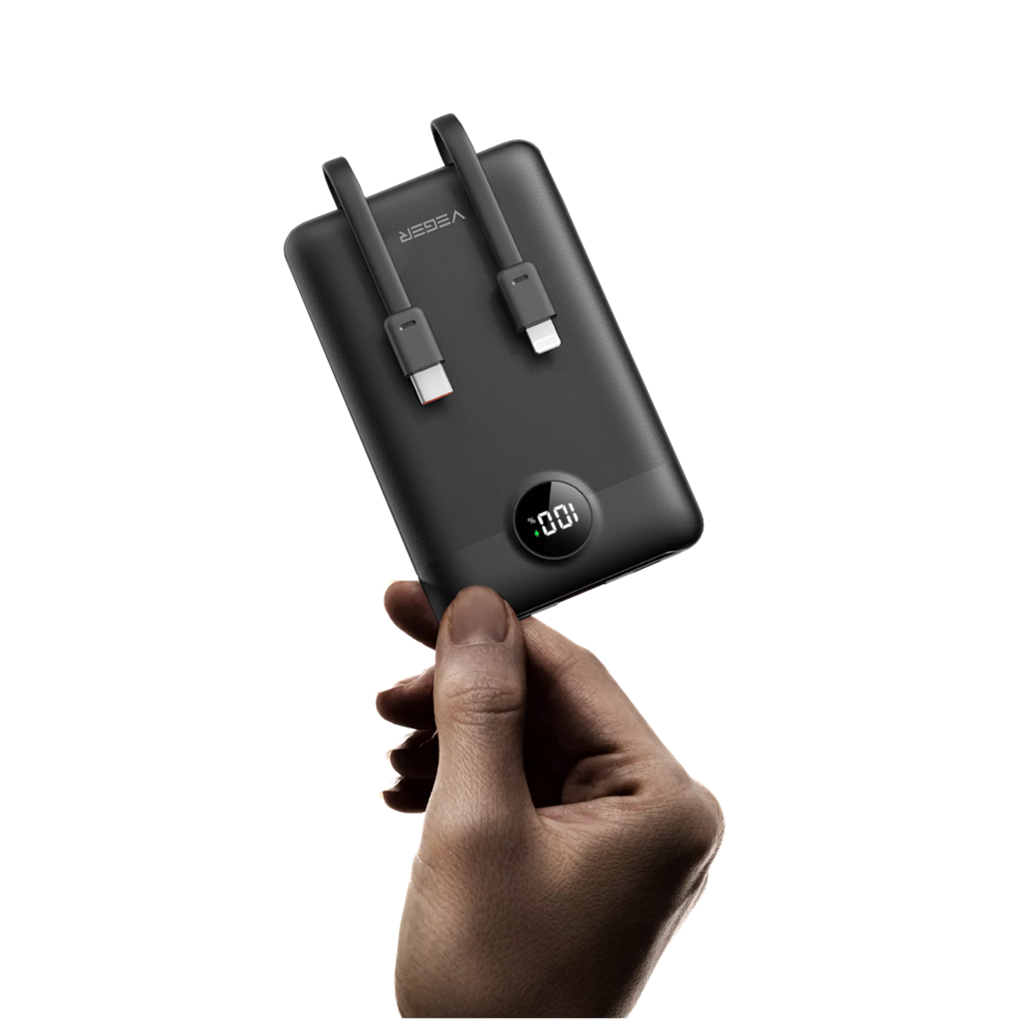 22.5W PD Digital Display Light Weight Powerbank With Built In Non-MFI Lightning & USB-C Cable in Default