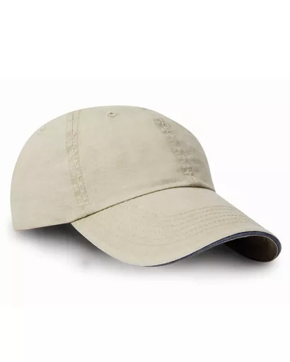 Washed Fine Line Cotton Cap with Sandwich Peak