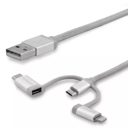 StarTech.com 2 m (6 ft.) USB Multi Charging Cable - USB to Micro-USB or USB-C or Lightning for iPhone / iPad / iPod / Android - Apple MFi Certified - 3 in 1 USB Charger - Braided