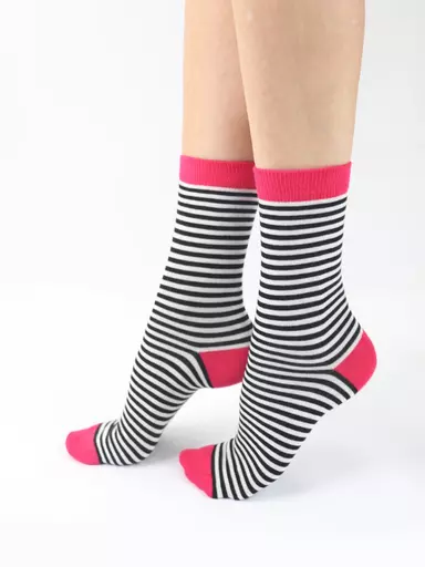 Pretty Polly Black and Pink Stripe Socks 2.jpg