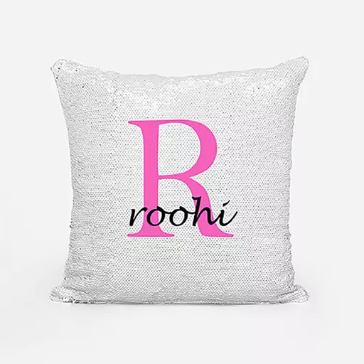 Personalised Sequin Magic Cushion For Her – Custom Initial "R" & Name Gift