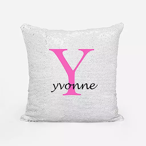 Personalised Sequin Magic Cushion For Her - Initial Y and Name