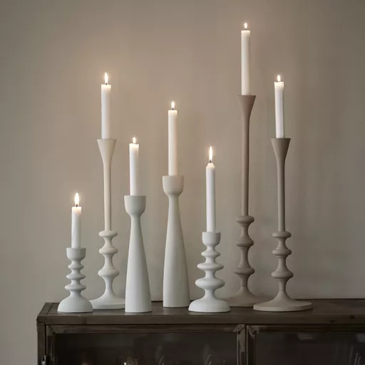 Candleholder, Malia, matt white, metal, Set of 2