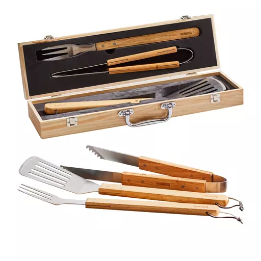 4 Piece Wooden BBQ Tools Set