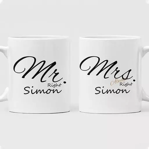 Mr Right & Mrs Always Right - Personalised Couple Mugs Gift Set