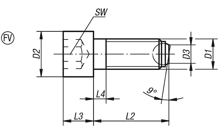 BALL-END THRUST SCREW WITH HEAD, FORM:FV BALL FLATT./SERR./ROTATIO, M10, L=25, CARBON STEEL, COMP:BALL-BEARING