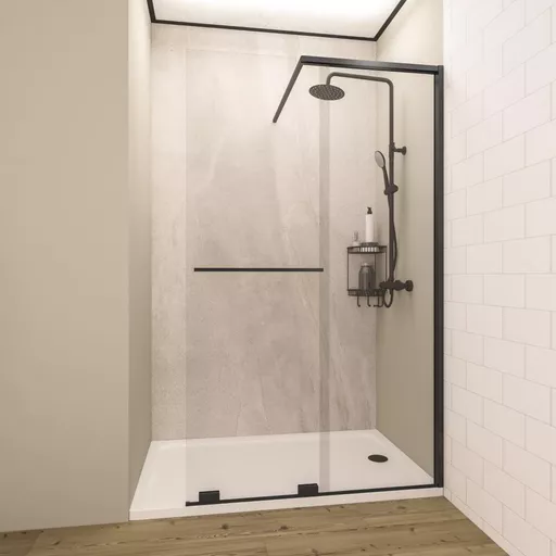 Corniche 2000 8mm Easy Clean 1200mm Soft Close Walk in Slider Right Hand Shower Door - Matt Black
