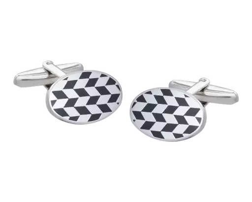 Oval Abstract Chequerboard Cufflinks