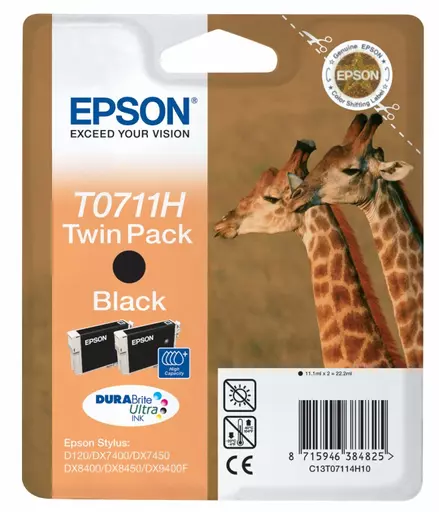 Epson C13T07114H10/T0711H Ink cartridge black high-capacity twin pack, 2x370 pages ISO/IEC 24711 11,1ml Pack=2 for Epson Stylus BX 310/600/D 120/Office B 1100/Office B 40 w