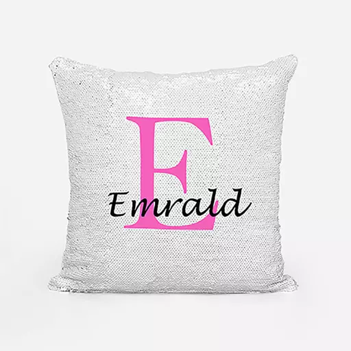 Personalised Sequin Magic Cushion For Her - Initial E and Name