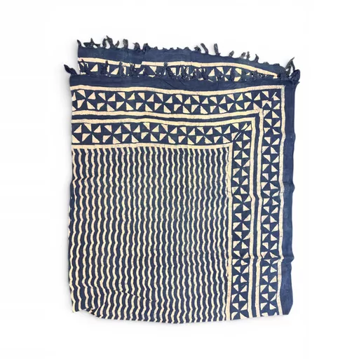 Traditional Indian Hand-Block Printed Cotton Geometric Indigo Tapestry Tablecloth