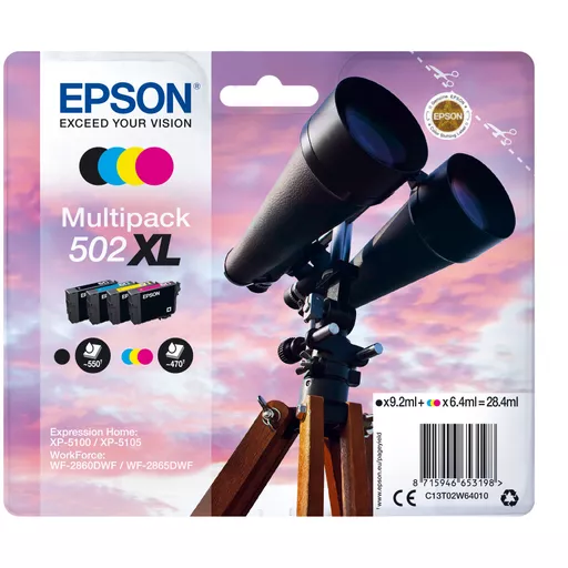 Epson C13T02W64010/502XL Ink cartridge multi pack Bk,C,M,Y high-capacity 28,4ml 9,2ml + 3x6,4ml Pack=4 for Epson XP 5100