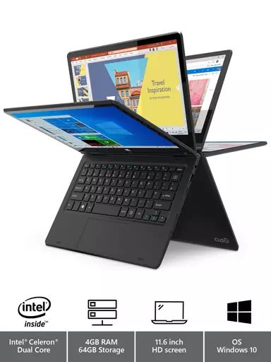 Geo Computers GeoFlex 110 Convertible Laptop and Tablet 11.6-inch HD Touchscreen Windows 10 Intel Celeron 4GB RAM