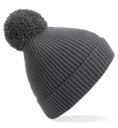 Engineered Knit Ribbed Pom Pom Beanie