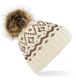 Fair Isle Faux Fur Pop Pom Beanie
