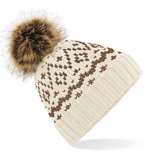 Fair Isle Faux Fur Pop Pom Beanie